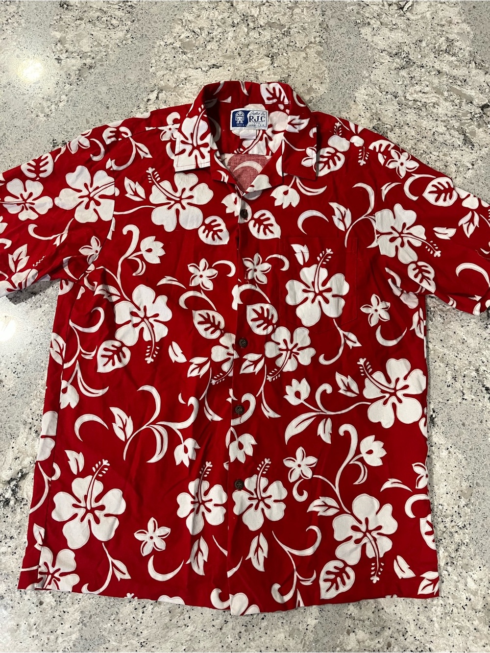 Vintage Red Hawaiian Floral Short-Sleeve Button-Down Shirt